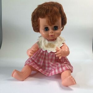 uneeda brand doll baby open and shut eyes made in hong kong red hair pose-able v